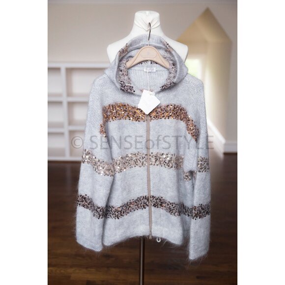 Brunello Cucinelli Sparkling Cardigan Sequins Gray Top Jacket Mohair Size XS - Picture 6 of 11